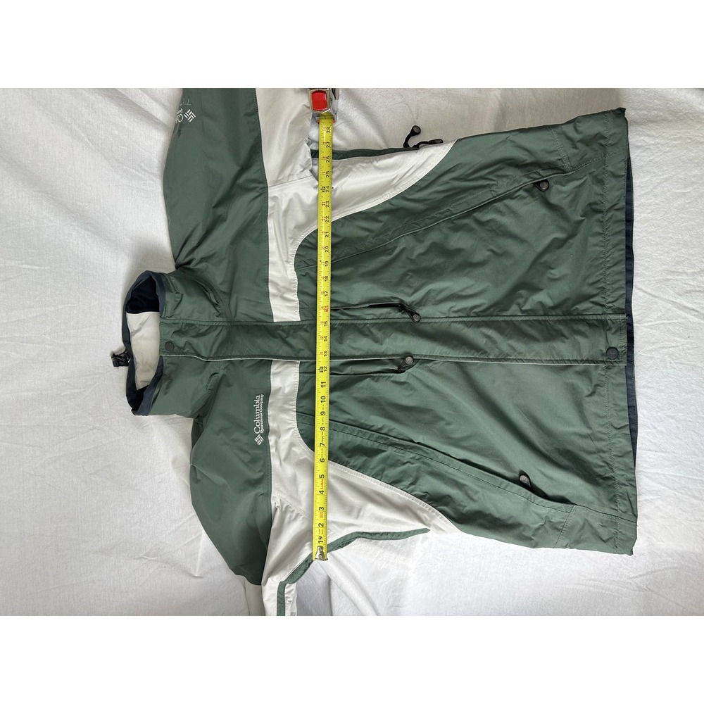 Mens Titanium Waterproof Columbia Jacket Hidden Hood Sage Green White Size Large - Picture 15 of 15